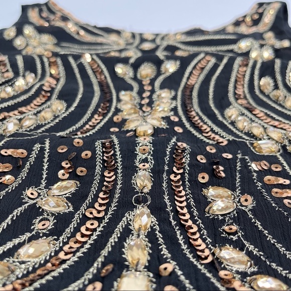 𝅺NEW Ricki’s Gold Jewelled Sequinned Glam Sheer Overlay Long Fancy Dress Gown - Picture 5 of 16